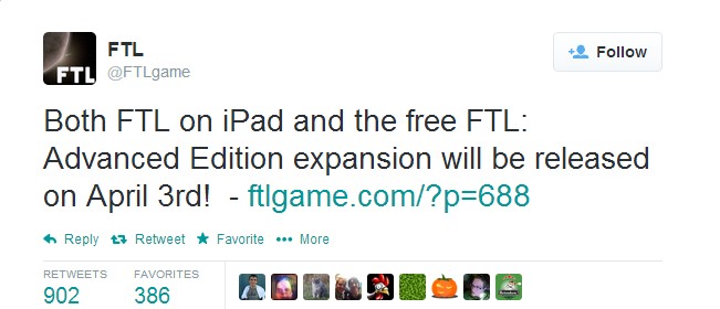 FTL: Advanced Edition, Available April 3rd