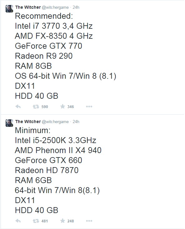 The Witcher 3 System Requirements Revealed