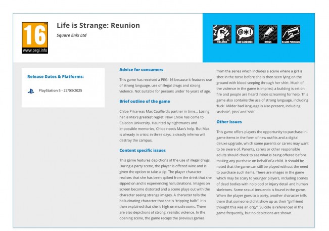 Life is Strange: Reunion leaked by PEGI